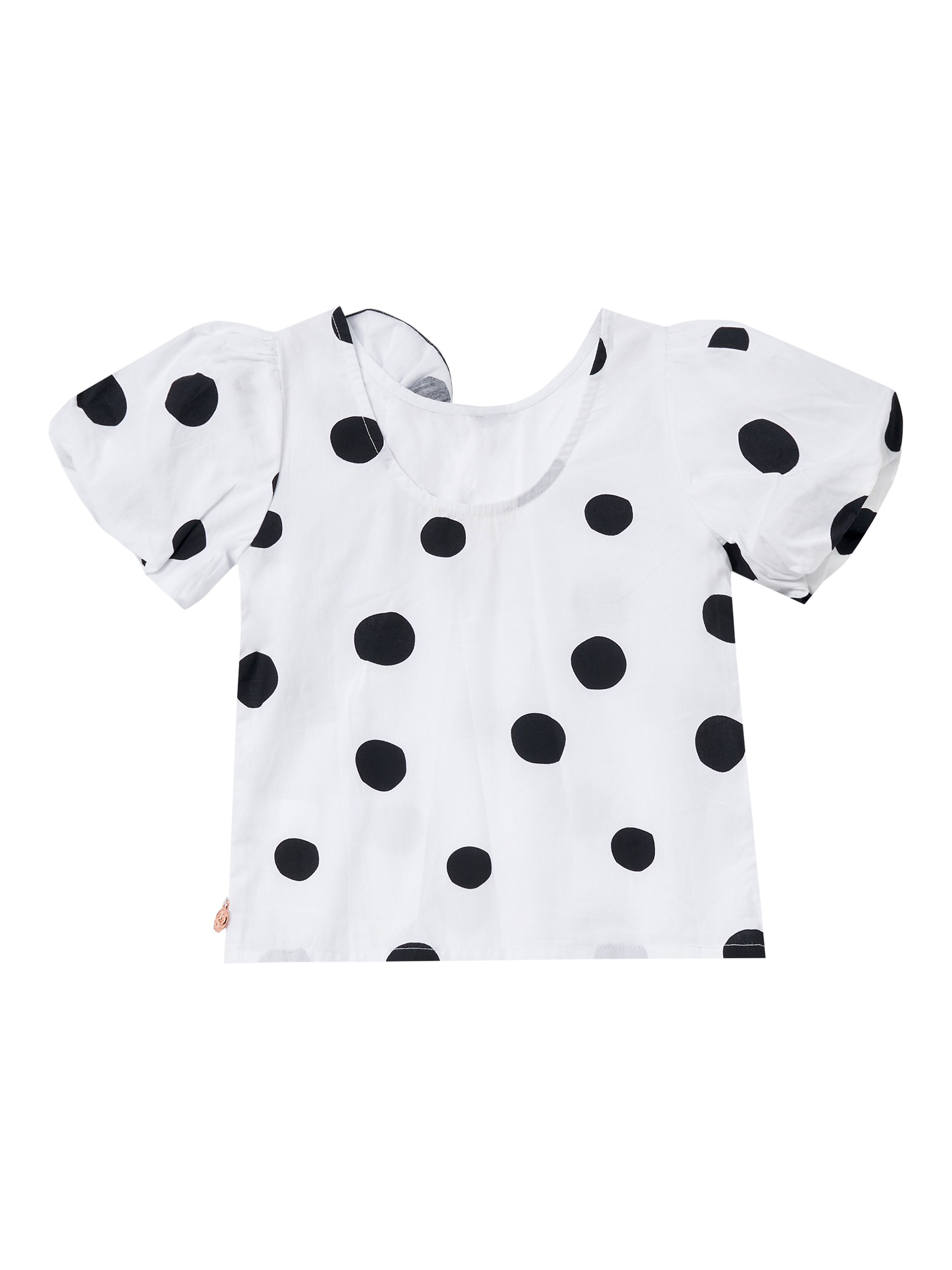 Product image 5 of 6, which shows Angel & Rocket Kids' Amari Spotty Corsage Top, White/Black, 3 years