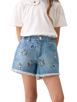 Angel & Rocket Kids' Star Appliqué Denim Shorts, Blue, Blue
