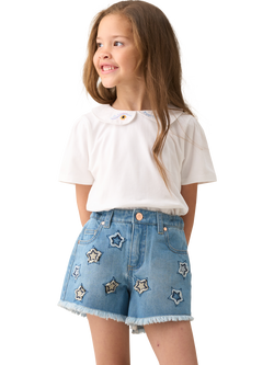 Angel & Rocket Kids' Star Appliqué Denim Shorts, Blue - view 2, Blue