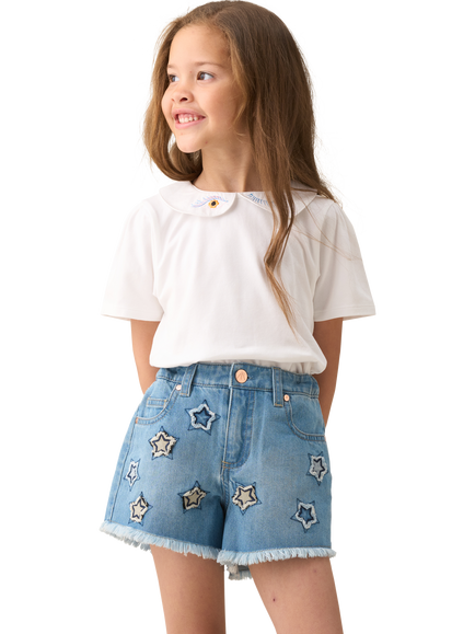 Angel & Rocket Kids' Star Appliqué Denim Shorts, Blue - view 2, Blue