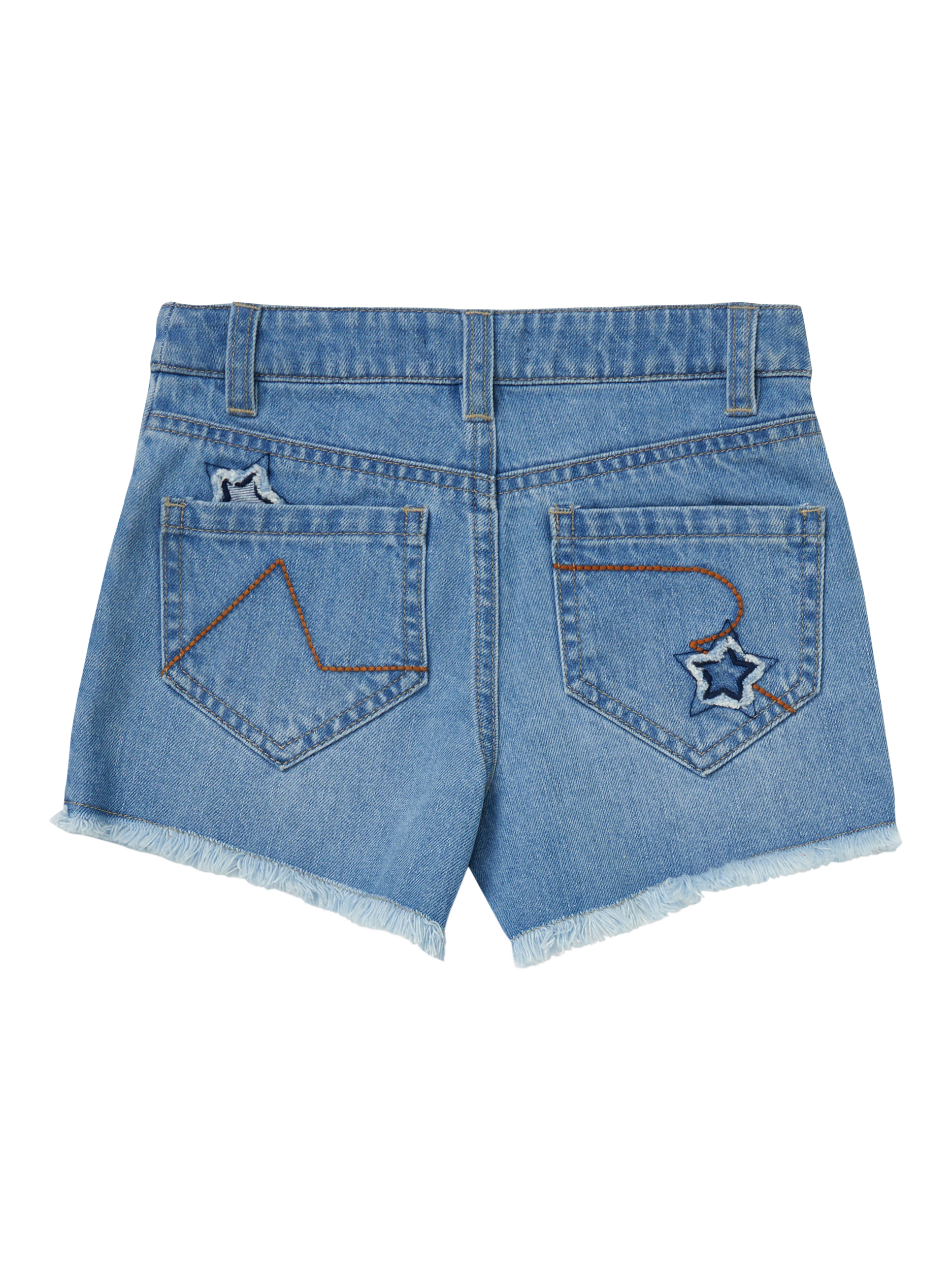 Product image 6 of 7, which shows Angel & Rocket Kids' Star Appliqué Denim Shorts, Blue, 3 years