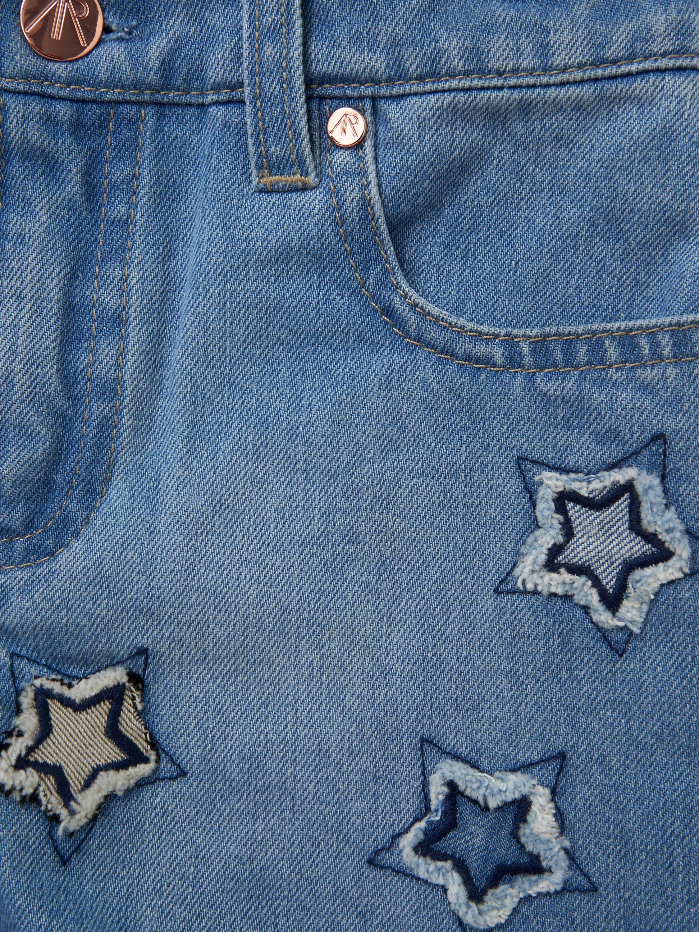 Product image 7 of 7, which shows Angel & Rocket Kids' Star Appliqué Denim Shorts, Blue, 3 years