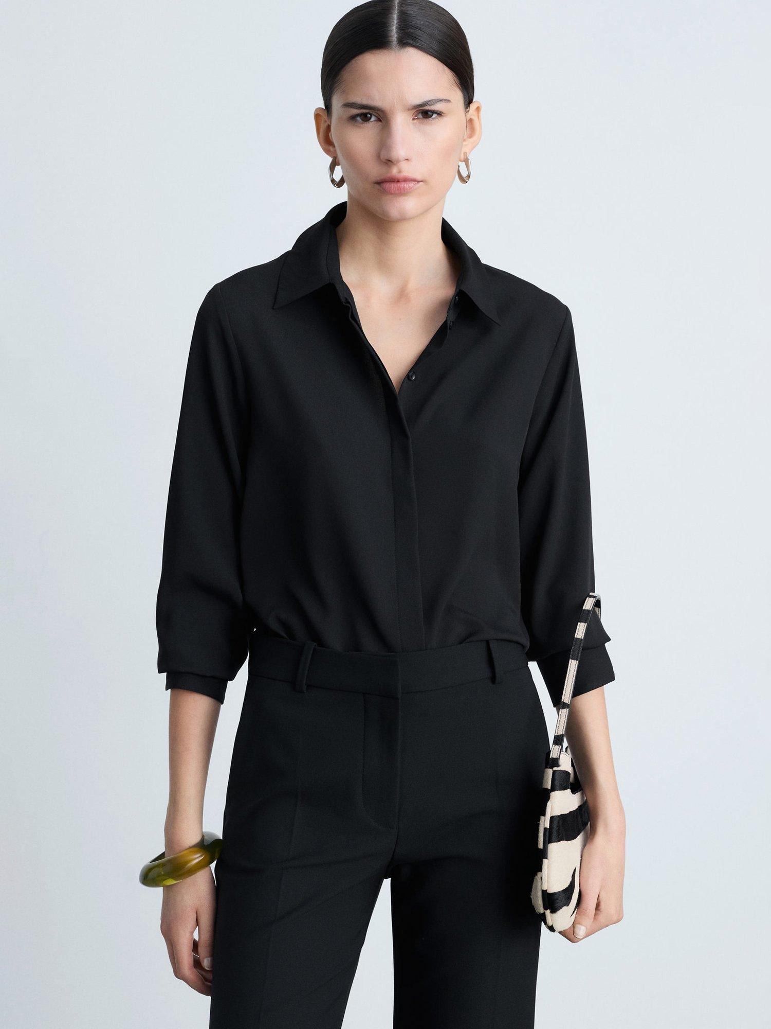Mango Fluid Long Sleeve Shirt, Black