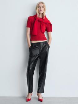 Mango Faux Leather Elasticated Drawstring Waist Joggers, Black - view 2, Black