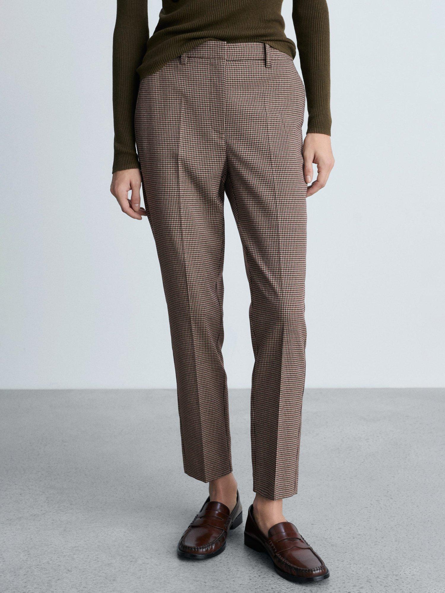 Product image 1 of 6, which shows Mango Dogtooth Skinny Trousers, Dark Red, 4
