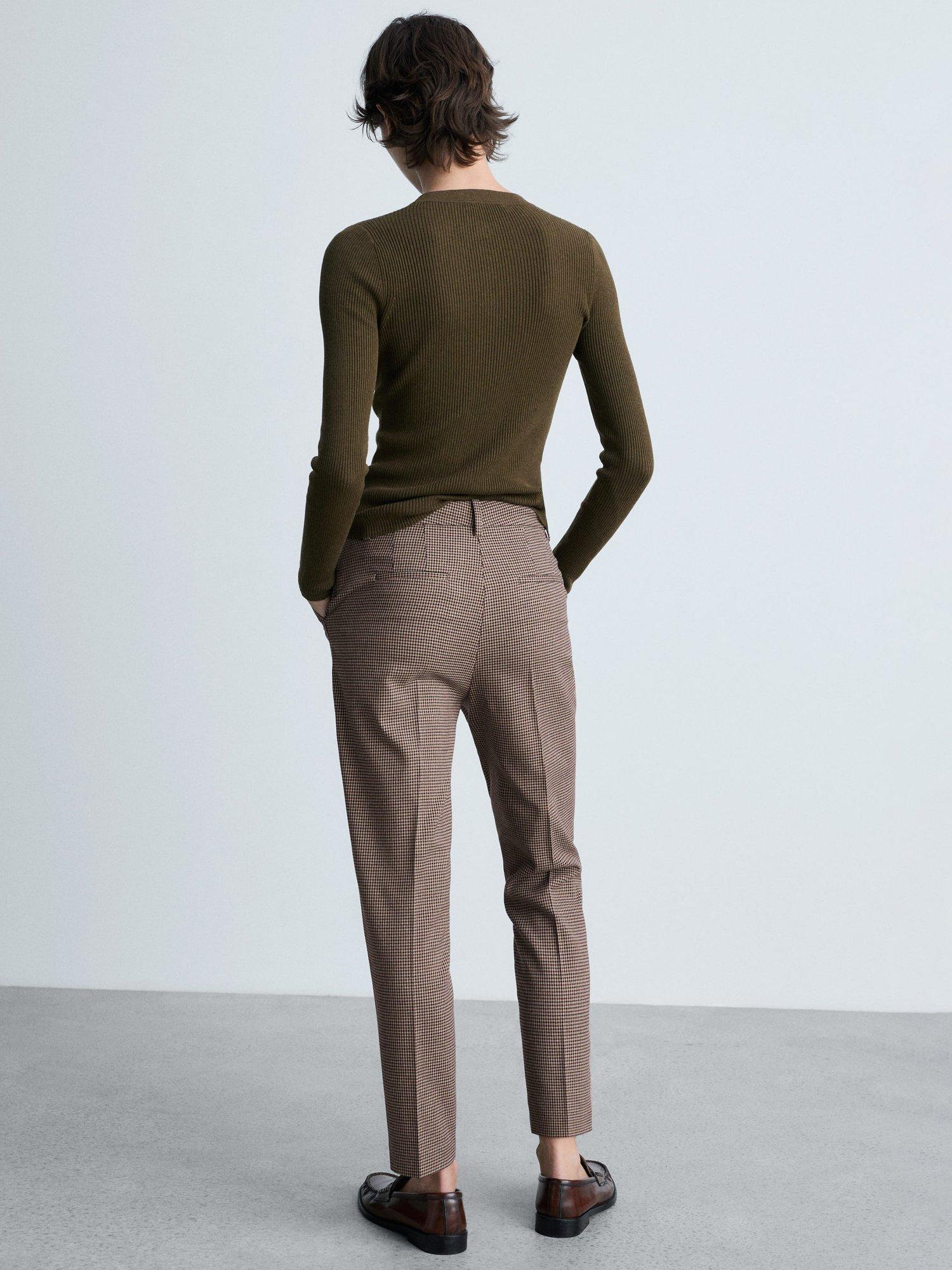 Product image 4 of 6, which shows Mango Dogtooth Skinny Trousers, Dark Red, 4