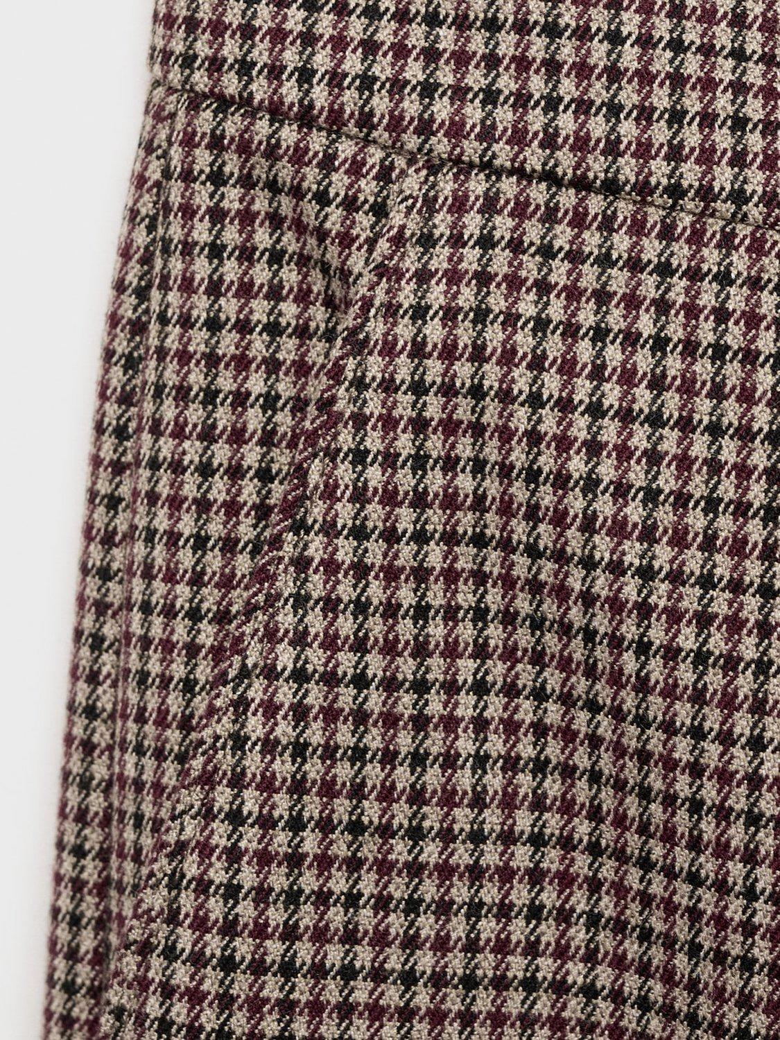 Product image 5 of 6, which shows Mango Dogtooth Skinny Trousers, Dark Red, 4