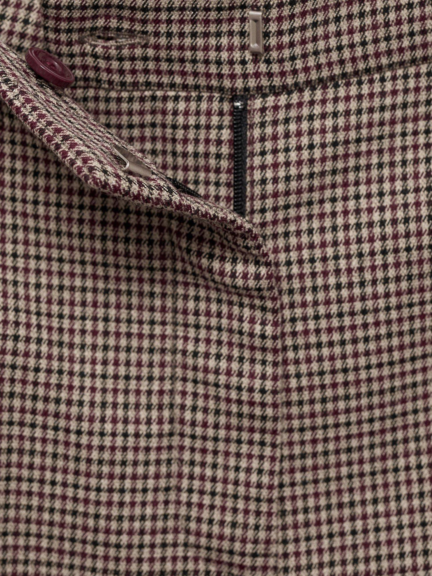 Product image 6 of 6, which shows Mango Dogtooth Skinny Trousers, Dark Red, 4