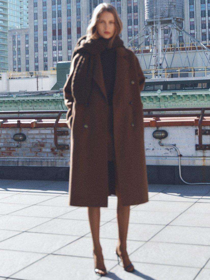 Mango Picarol Double Breasted Wool Blend Coat, Dark Brown