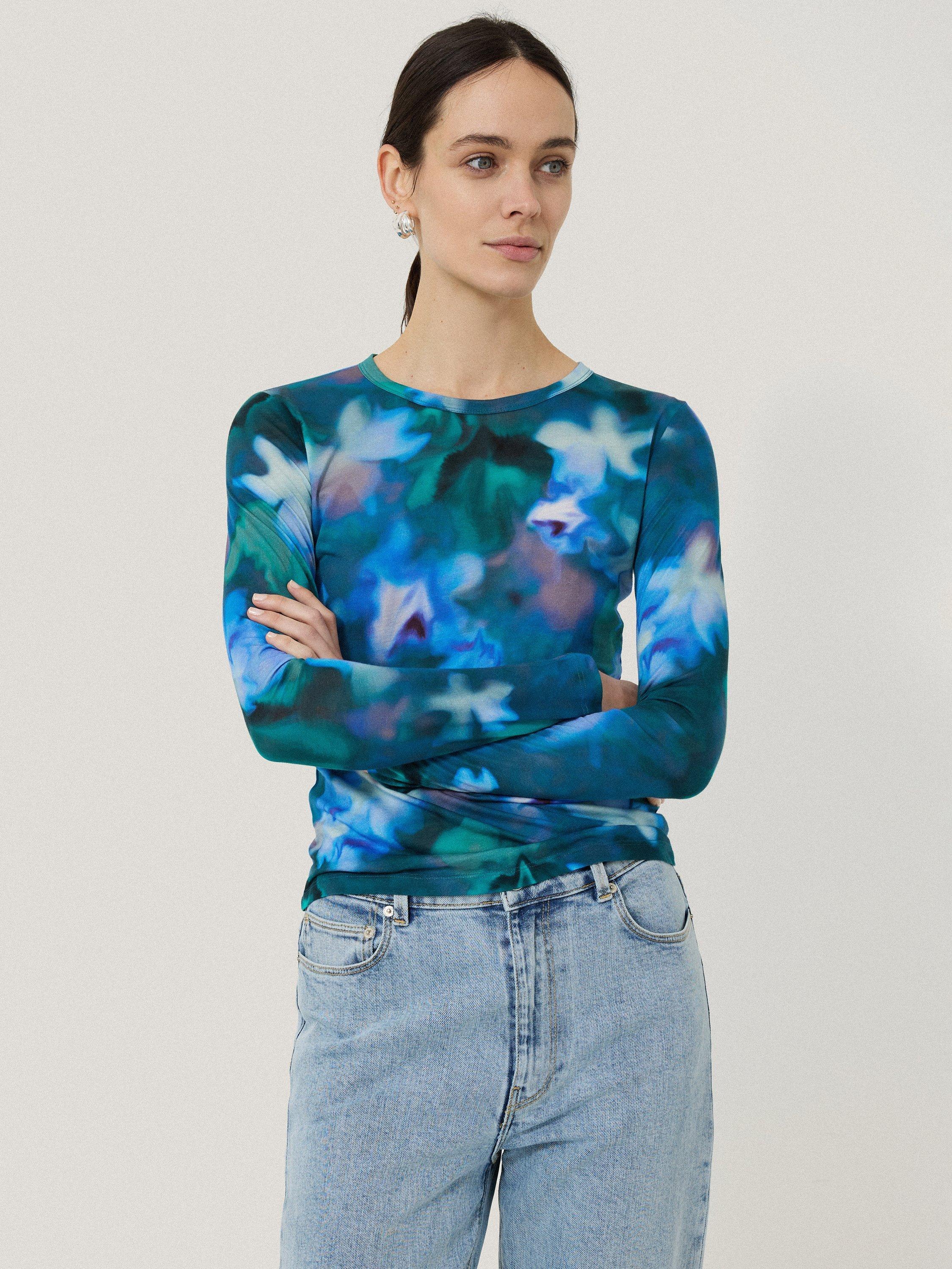Jigsaw Floral Mist Long Sleeve Top, Green