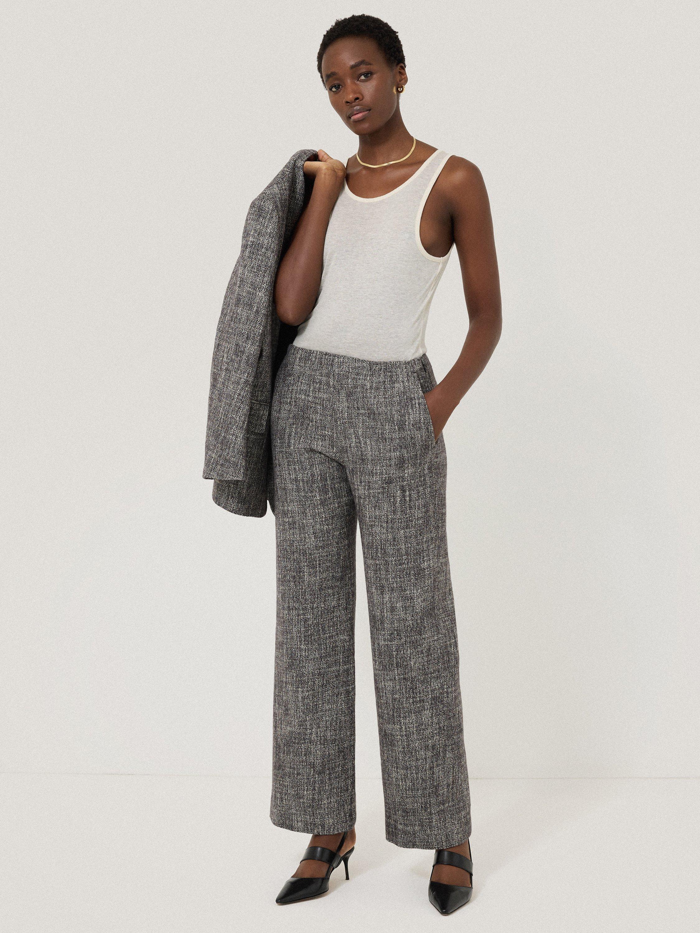 Product image 4 of 8, which shows Jigsaw Blake Boucle Wool Rich Trousers, Grey, 6