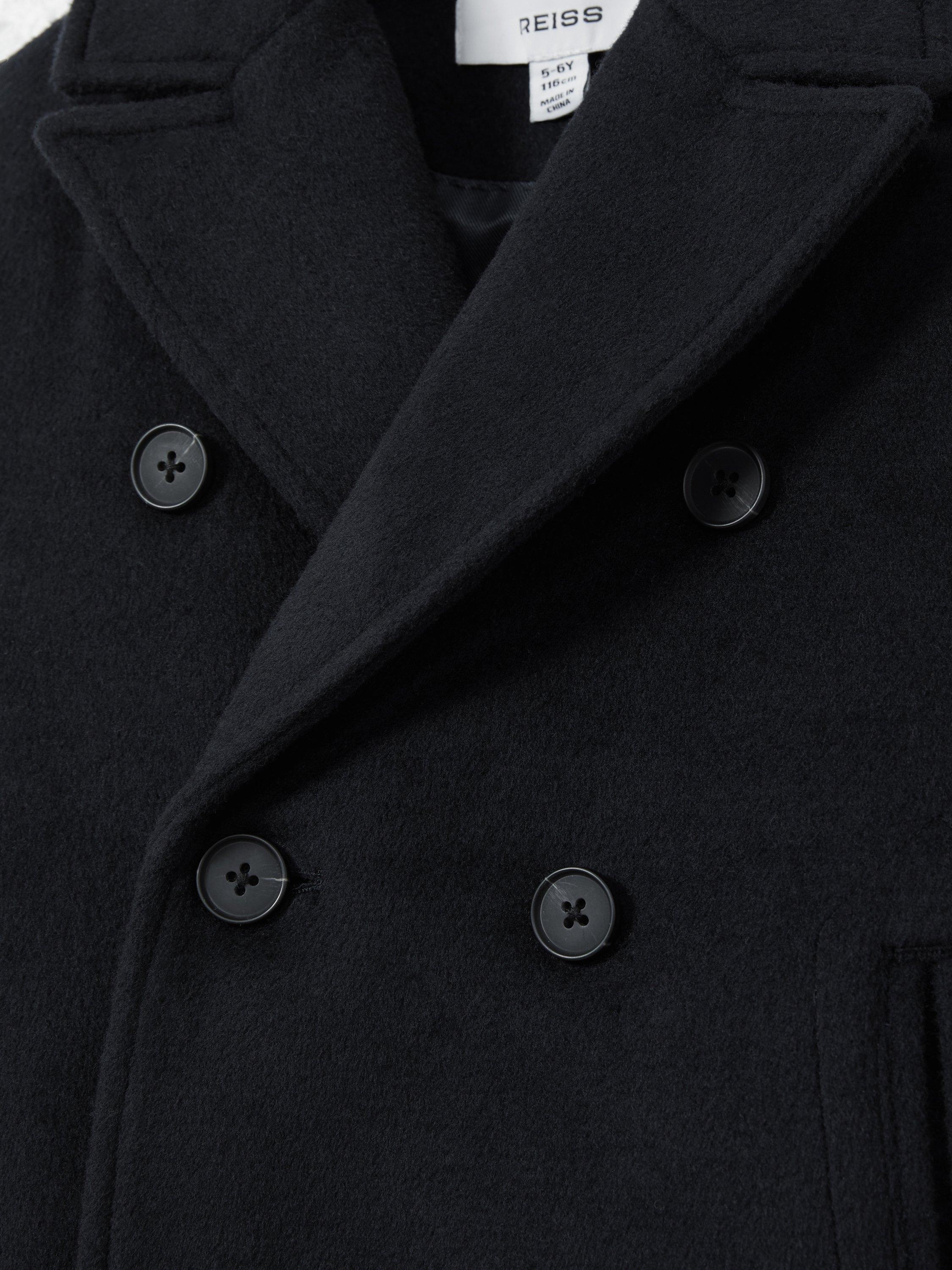 Product image 2 of 5, which shows Reiss Kids' Bergamo Wool Blend Coat, Navy, 3-4 years