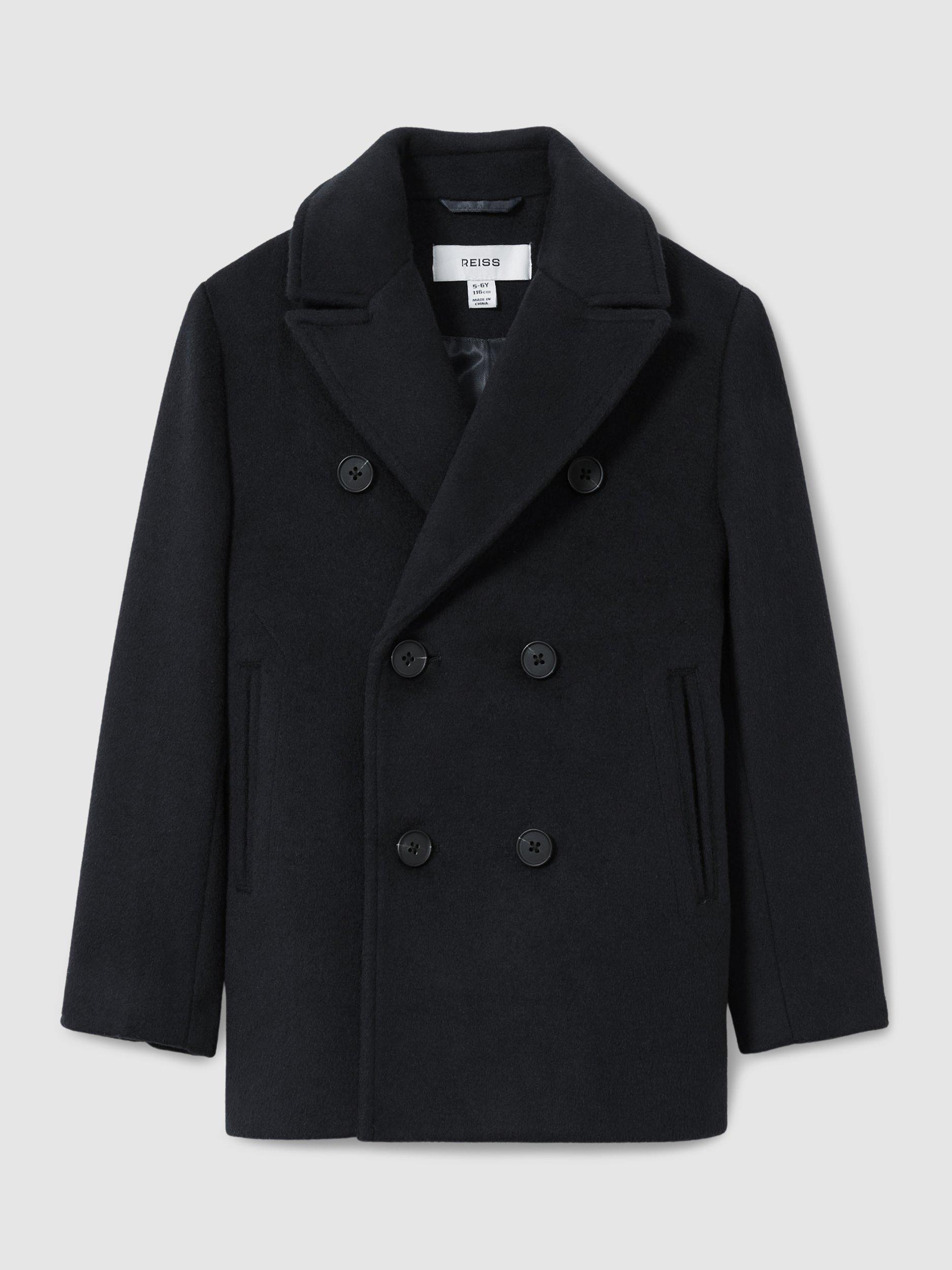 Product image 3 of 5, which shows Reiss Kids' Bergamo Wool Blend Coat, Navy, 3-4 years