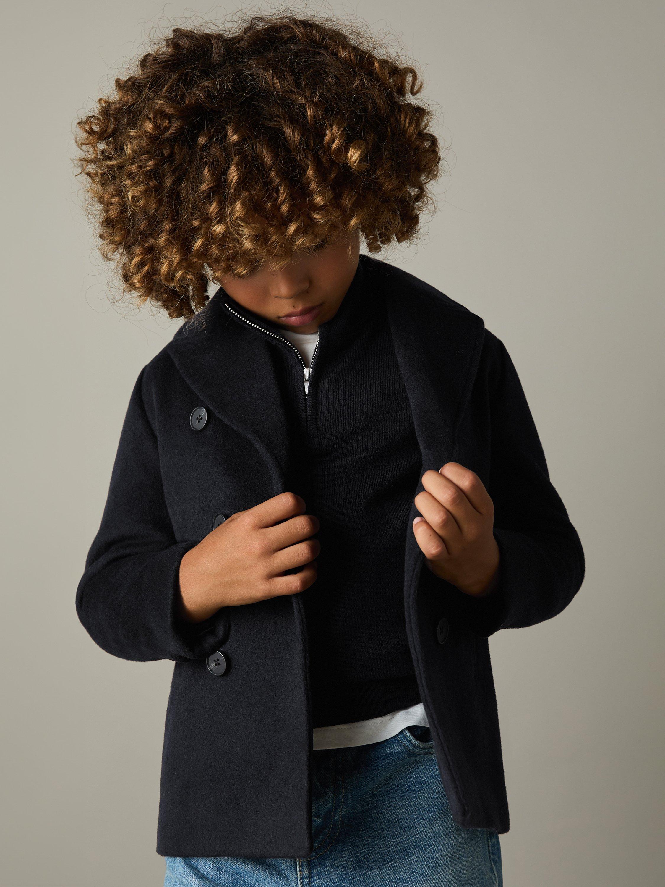 Product image 4 of 5, which shows Reiss Kids' Bergamo Wool Blend Coat, Navy, 3-4 years