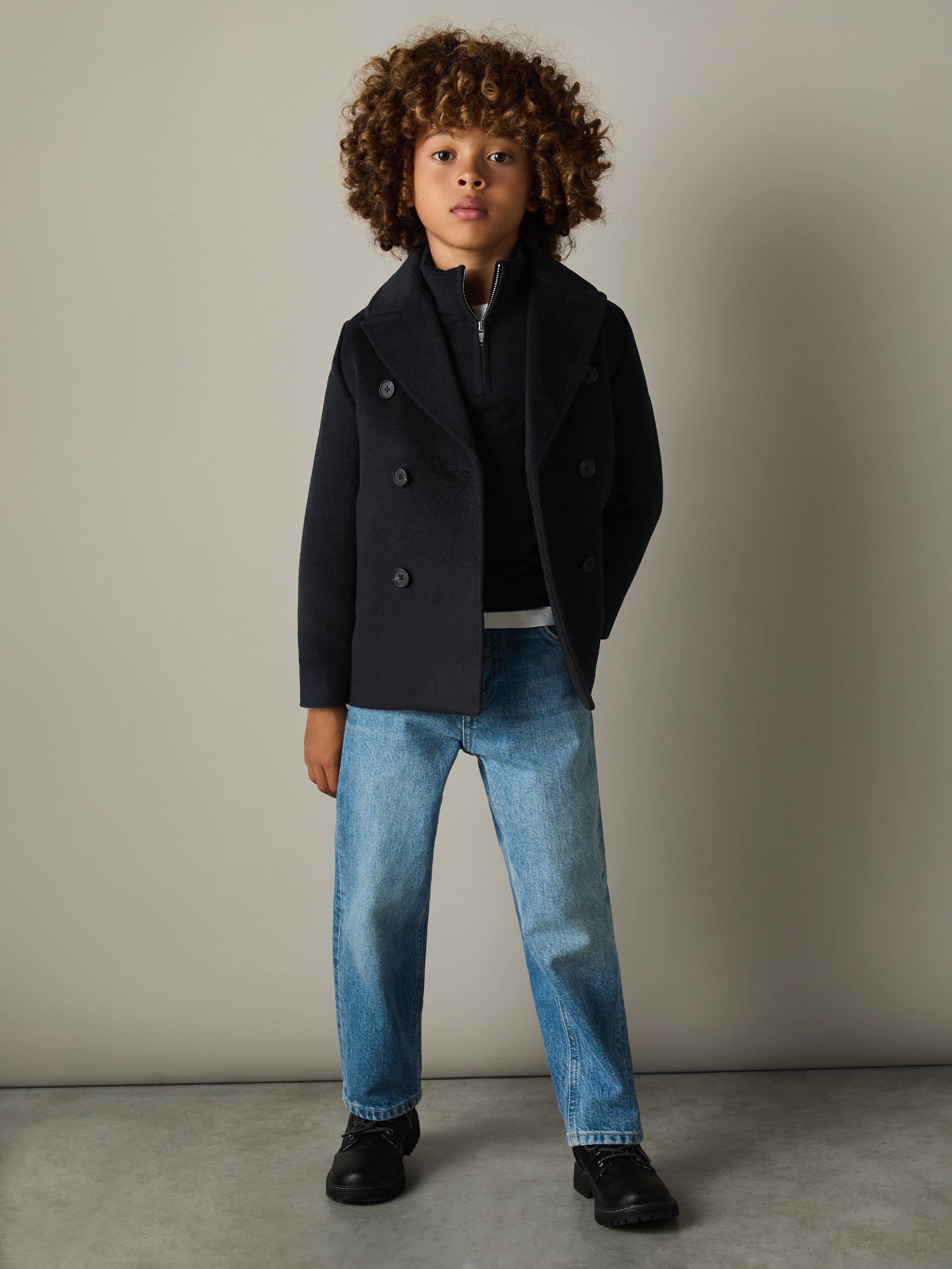 Product image 5 of 5, which shows Reiss Kids' Bergamo Wool Blend Coat, Navy, 3-4 years