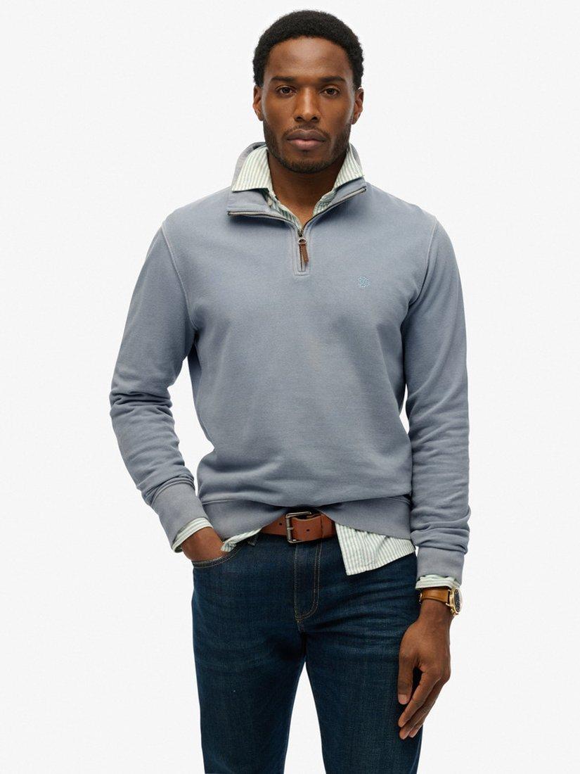 Product image 1 of 5, which shows Superdry Classic Essential Henley Jumper, Washed Denim, S
