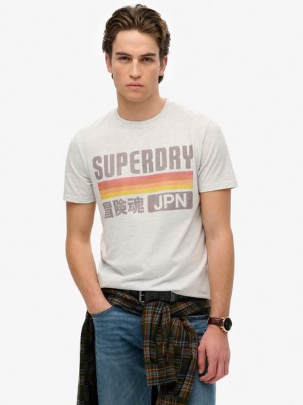 Superdry Japan Stripe Relaxed T-Shirt, Eclipse Navy Marl, Ice Grey Marl