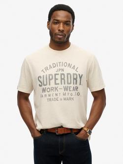 Superdry Cotton Regular Fit Short Sleeve Logo T-Shirt, Oat Cream Marl