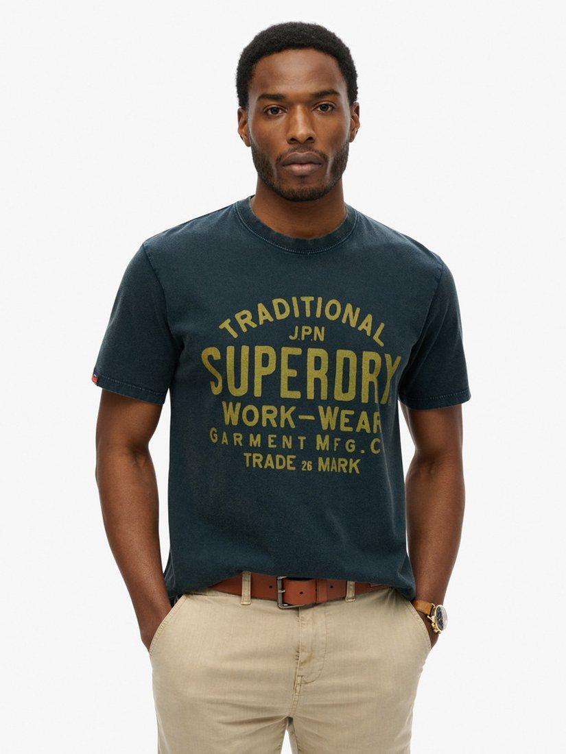 Product image 1 of 5, which shows Superdry Cotton Regular Fit Short Sleeve Logo T-Shirt, Eclipse Navy, S