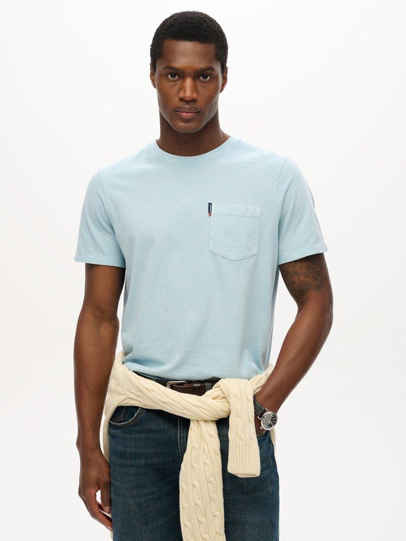 Product image 1 of 5, which shows Superdry Cotton Regular Fit Classic Essential Pocket T-Shirt, Washed Sunset Blue, S