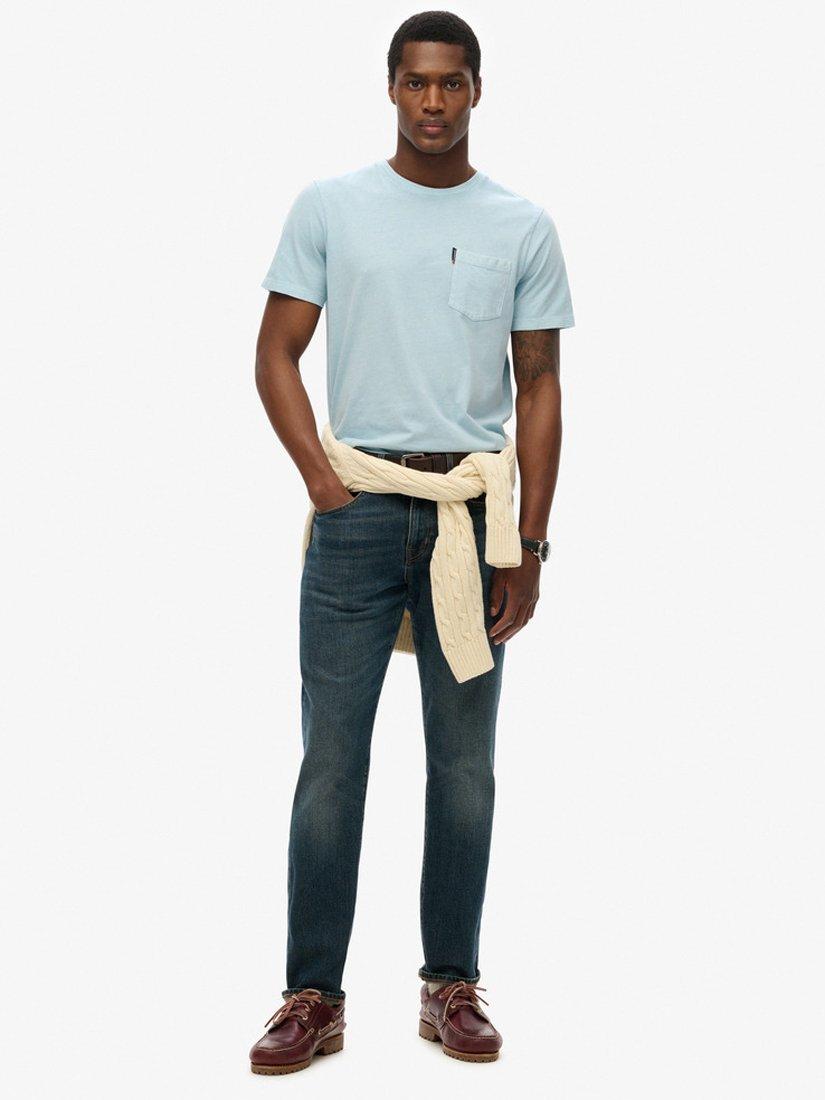 Product image 3 of 5, which shows Superdry Cotton Regular Fit Classic Essential Pocket T-Shirt, Washed Sunset Blue, S