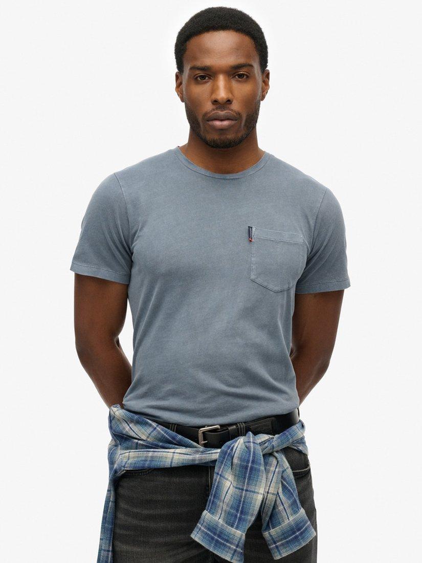 Product image 1 of 4, which shows Superdry Cotton Regular Fit Short Sleeve Essential Pocket T-Shirt, Washed Faded Navy, S