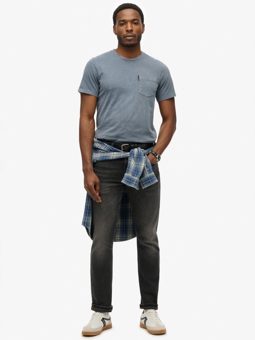 Product image 3 of 4, which shows Superdry Cotton Regular Fit Short Sleeve Essential Pocket T-Shirt, Washed Faded Navy, S