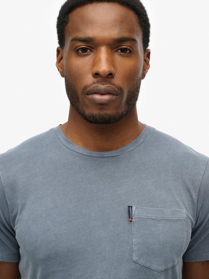 Product image 4 of 4, which shows Superdry Cotton Regular Fit Short Sleeve Essential Pocket T-Shirt, Washed Faded Navy, S