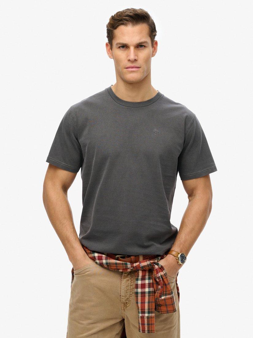 Product image 1 of 5, which shows Superdry Essentials Relaxed Fit Pure Organic Cotton T-Shirt, Charcoal Grey, S