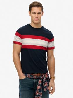 Superdry Cotton Regular Fit Short Sleeve Essentials Stripe T-Shirt, Eclipse Navy