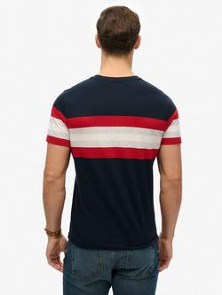 Superdry Cotton Regular Fit Short Sleeve Essentials Stripe T-Shirt - view 2, Eclipse Navy