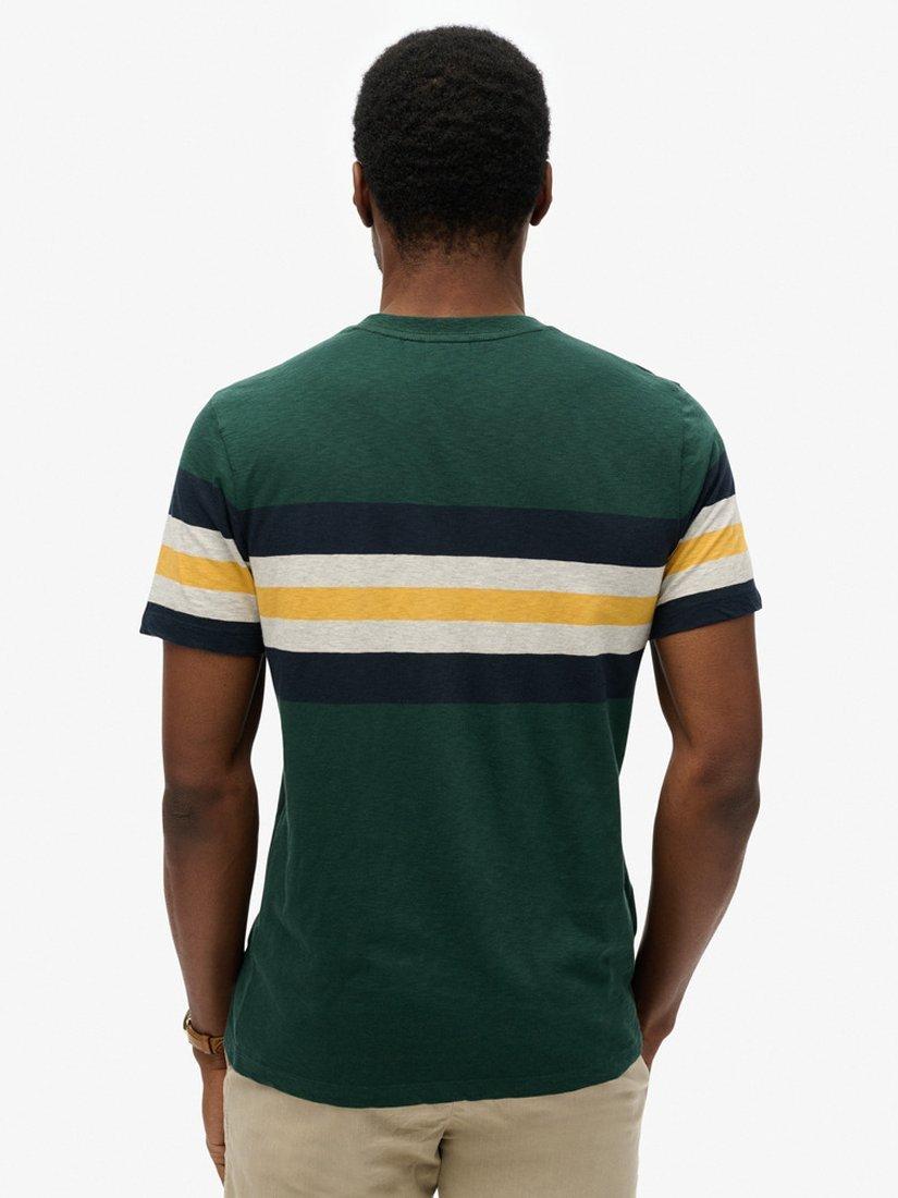 Product image 2 of 5, which shows Superdry Cotton Regular Fit Short Sleeve Essentials Stripe T-Shirt, Enamel Green, S