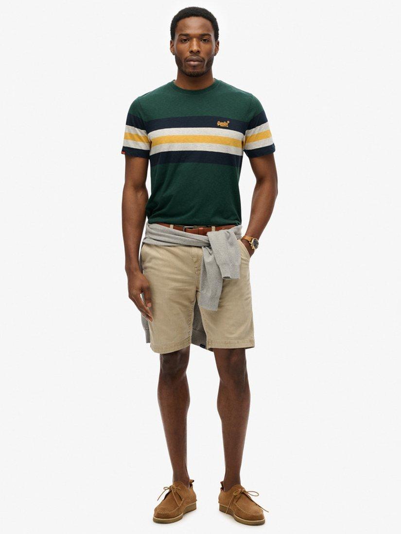 Product image 3 of 5, which shows Superdry Cotton Regular Fit Short Sleeve Essentials Stripe T-Shirt, Enamel Green, S