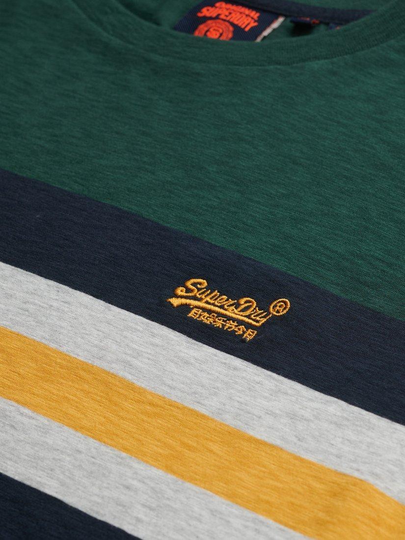 Product image 5 of 5, which shows Superdry Cotton Regular Fit Short Sleeve Essentials Stripe T-Shirt, Enamel Green, S