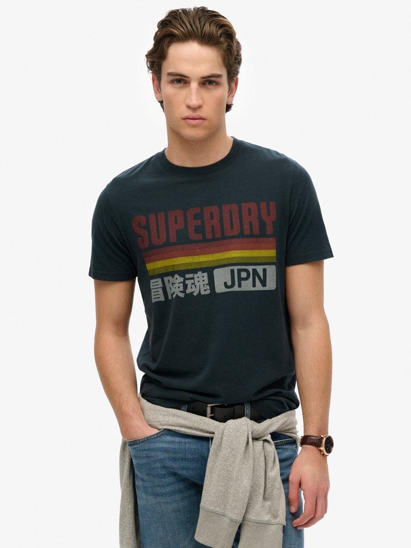Product image 1 of 5, which shows Superdry Japan Stripe Relaxed T-Shirt, Eclipse Navy, S