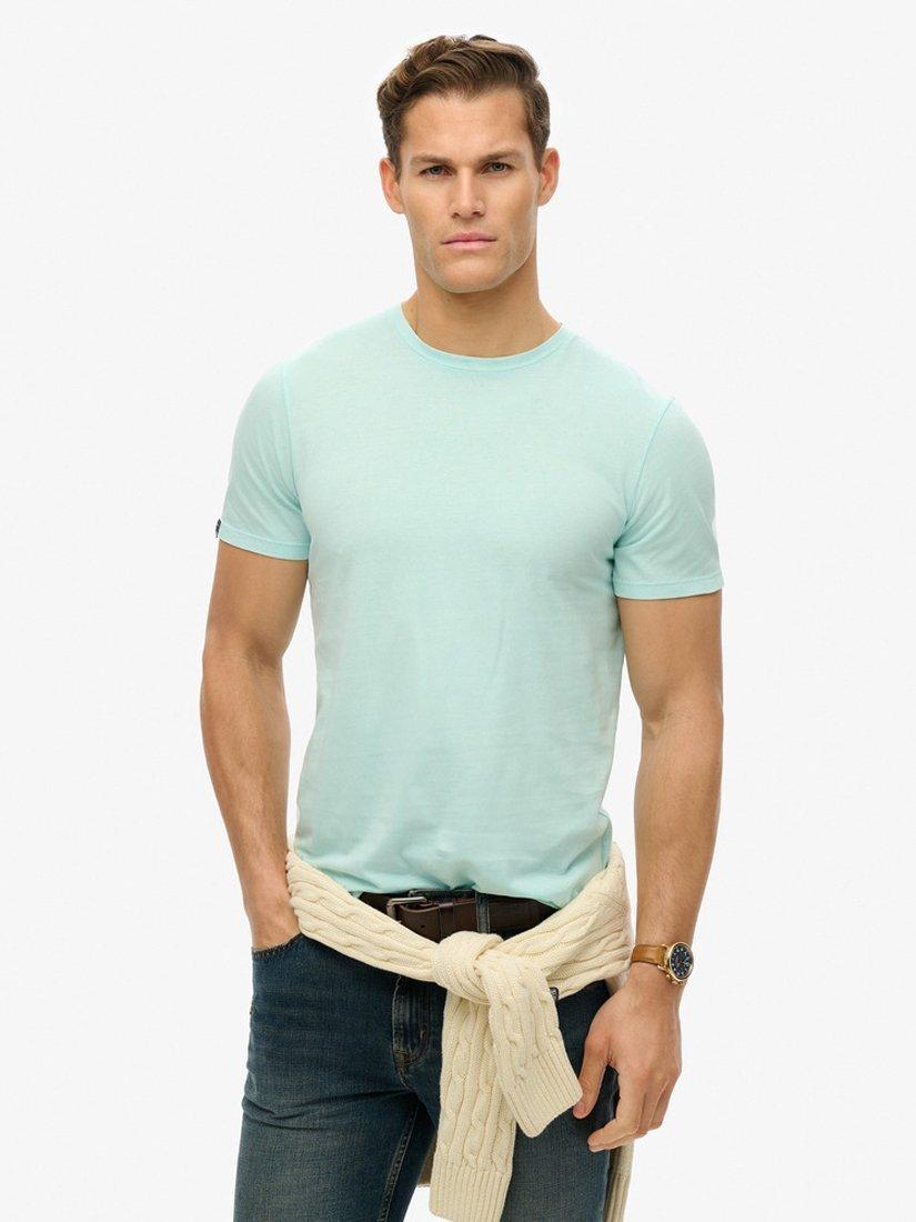 Product image 1 of 5, which shows Superdry Cotton Regular Fit Short Sleeve Classic Essential T-Shirt, Washed Sky Blue, S