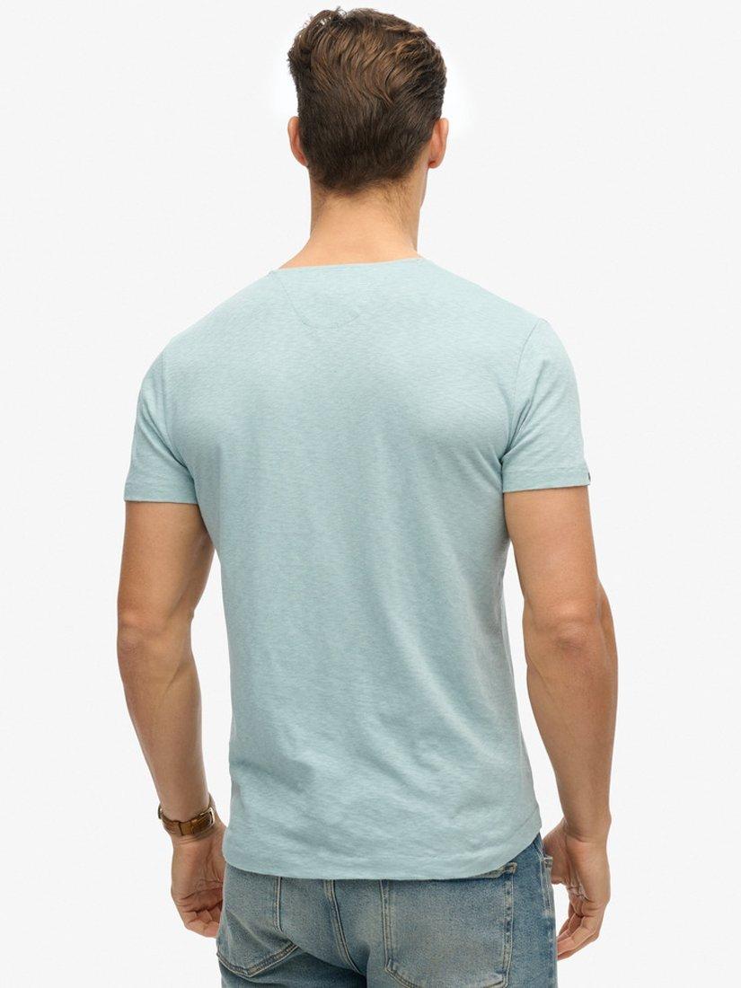 Product image 2 of 5, which shows Superdry Cotton Slim Fit Short Sleeve Grandad Top, Arona Blue, S