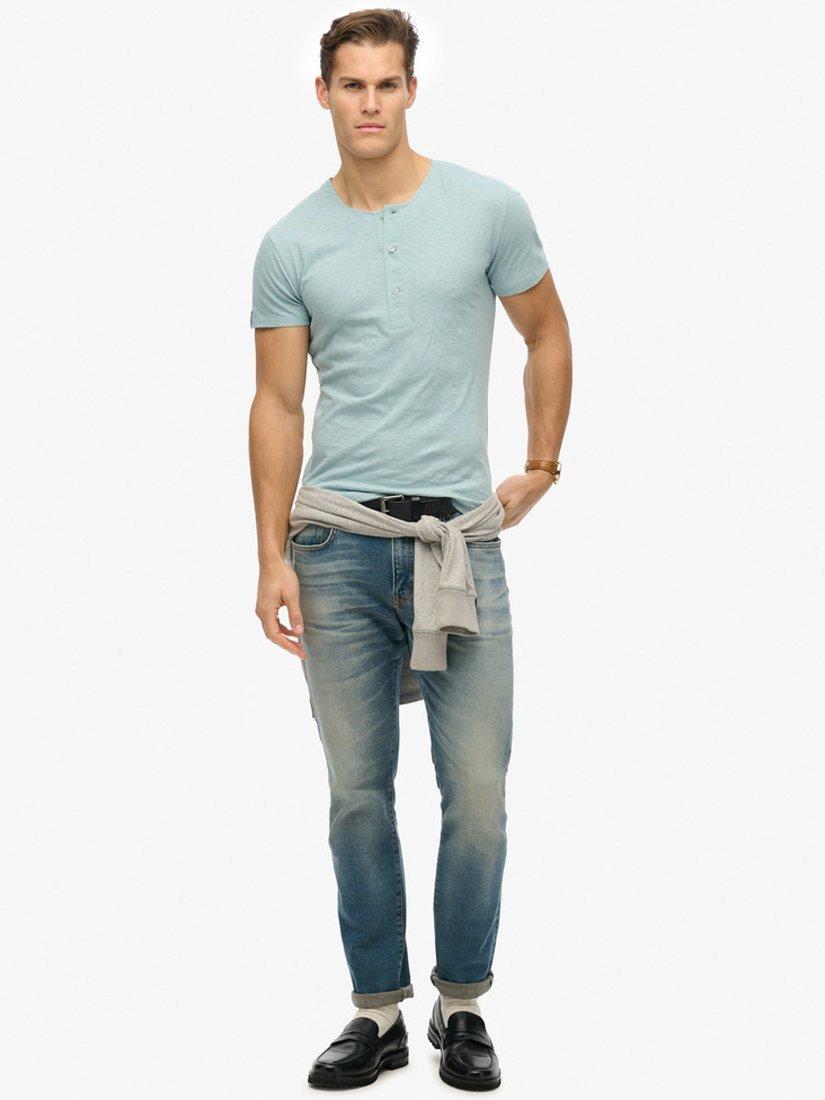 Product image 3 of 5, which shows Superdry Cotton Slim Fit Short Sleeve Grandad Top, Arona Blue, S
