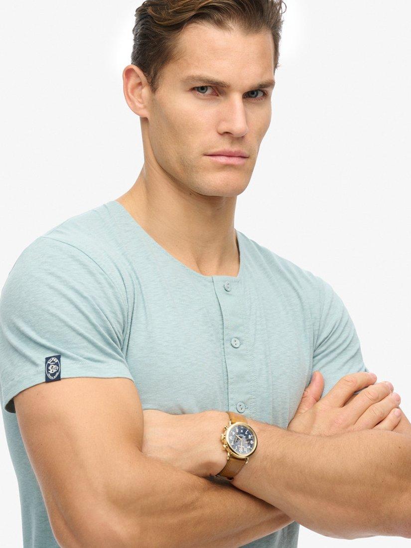 Product image 4 of 5, which shows Superdry Cotton Slim Fit Short Sleeve Grandad Top, Arona Blue, S
