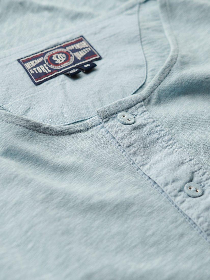 Product image 5 of 5, which shows Superdry Cotton Slim Fit Short Sleeve Grandad Top, Arona Blue, S