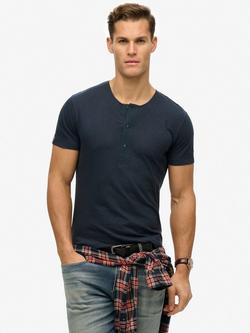 Superdry Cotton Slim Fit Short Sleeve Grandad Top, French Navy