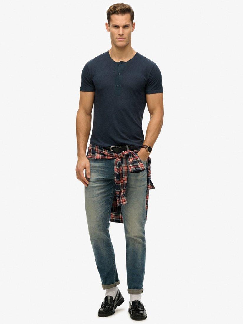 Product image 3 of 4, which shows Superdry Cotton Slim Fit Short Sleeve Grandad Top, French Navy, S