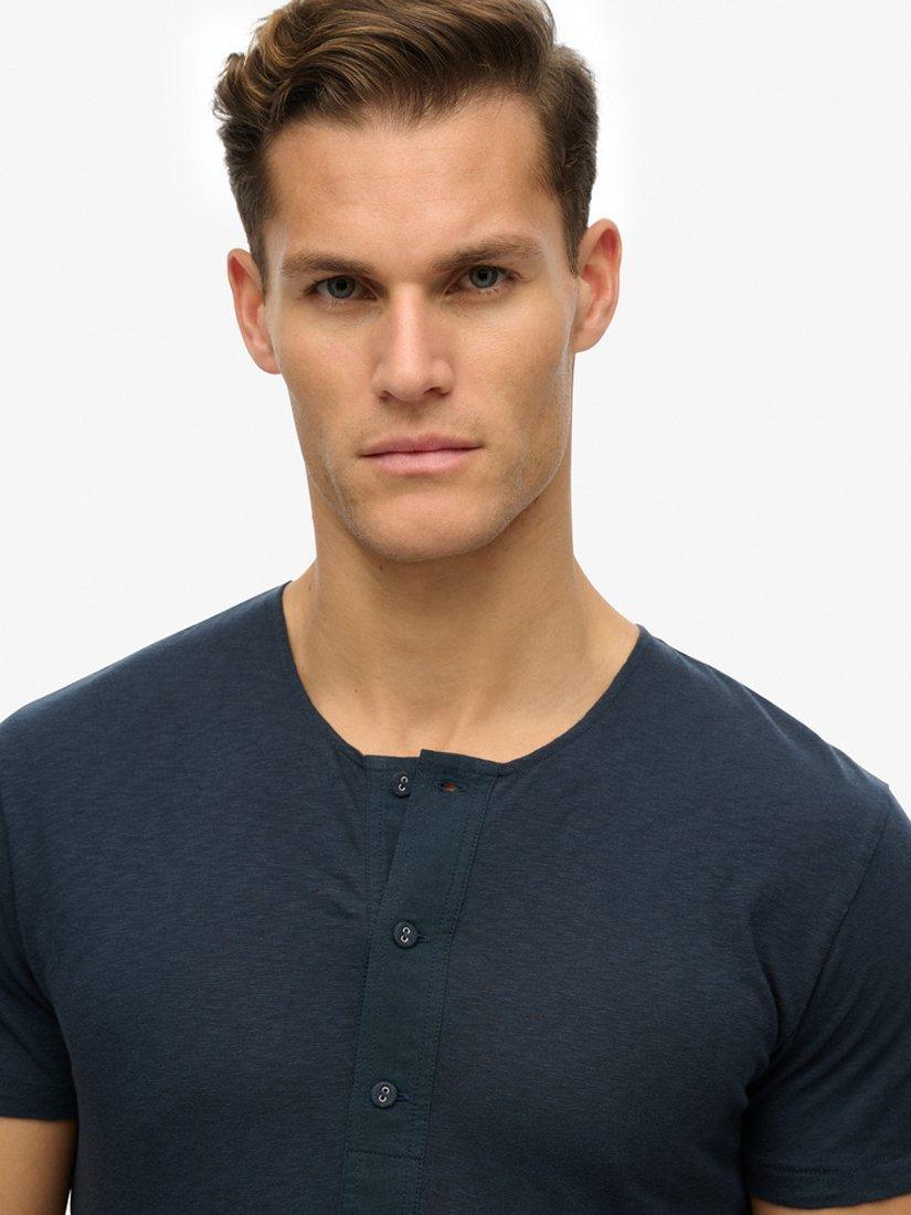 Product image 4 of 4, which shows Superdry Cotton Slim Fit Short Sleeve Grandad Top, French Navy, S