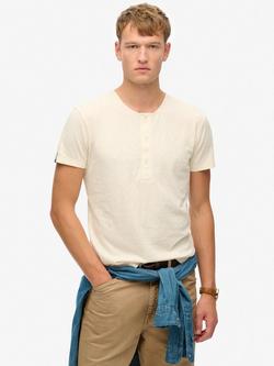 Superdry Cotton Slim Fit Short Sleeve Grandad Top, Oyster Cream