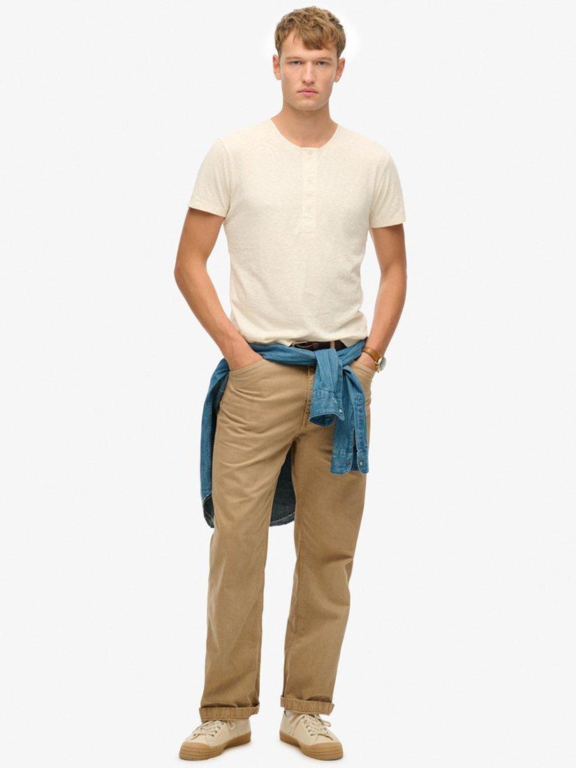 Product image 3 of 4, which shows Superdry Cotton Slim Fit Short Sleeve Grandad Top, Oyster Cream, S
