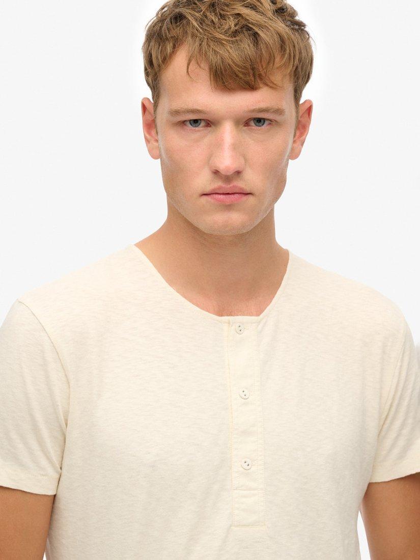Product image 4 of 4, which shows Superdry Cotton Slim Fit Short Sleeve Grandad Top, Oyster Cream, S