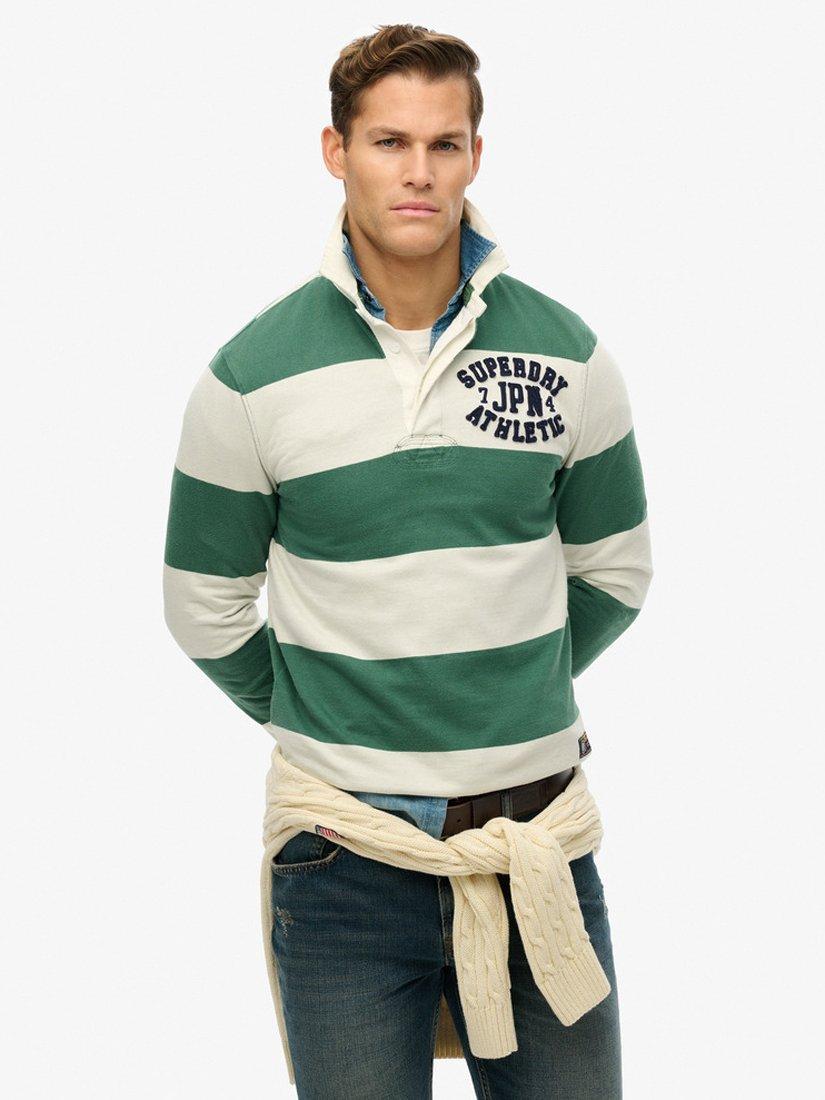 Product image 1 of 5, which shows Superdry Vintage Athletic Rugby Shirt, Green/White, S