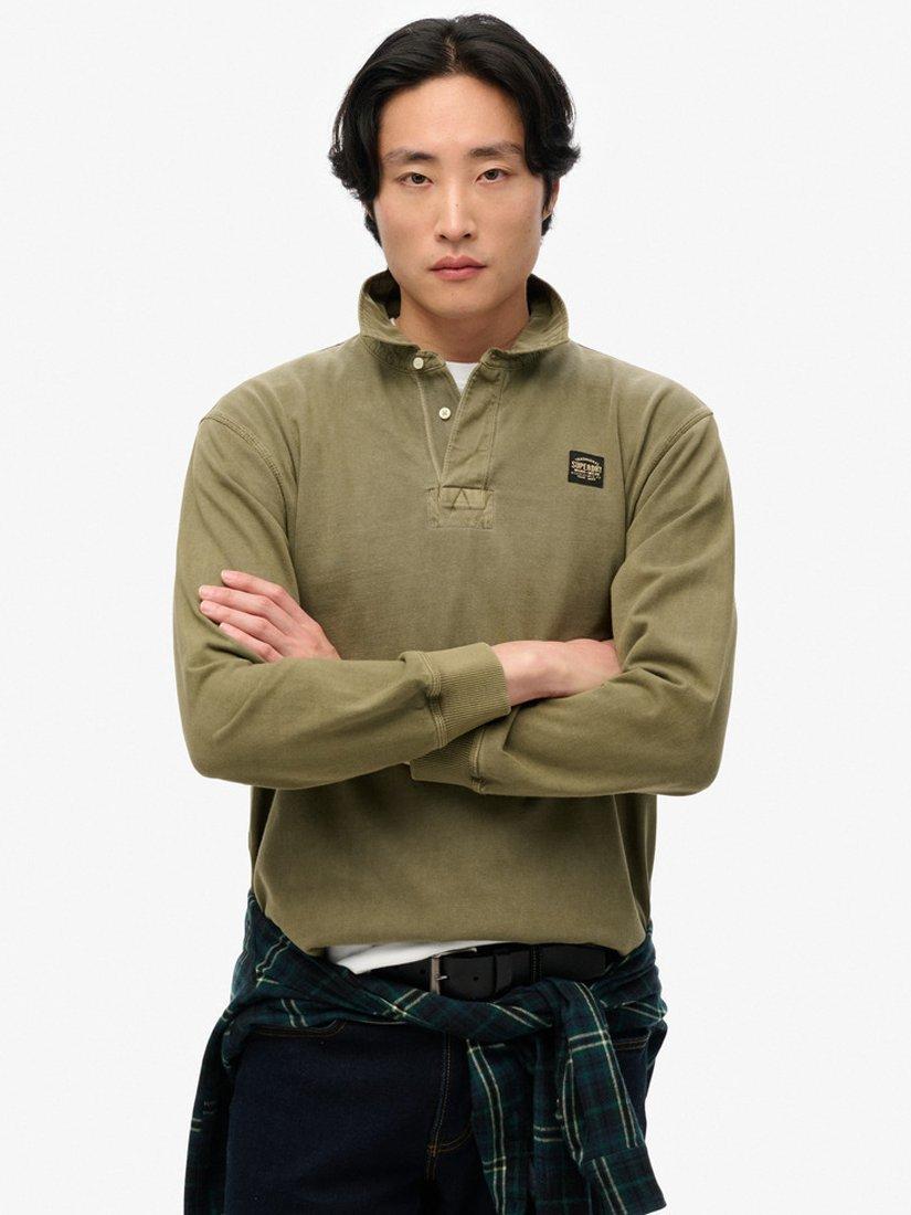 Product image 1 of 5, which shows Superdry Cotton Contrast Stitch Rugby Shirt, Washed Grey, S