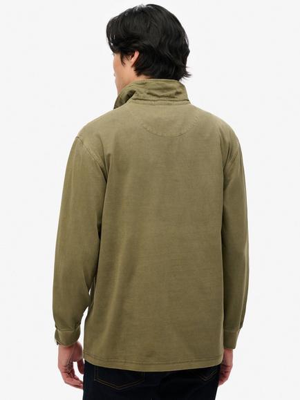 Superdry Cotton Contrast Stitch Rugby Shirt, Washed Grey - view 2, Washed Grey