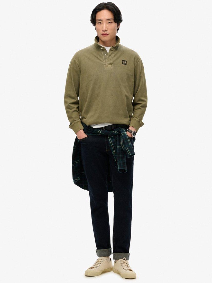 Product image 3 of 5, which shows Superdry Cotton Contrast Stitch Rugby Shirt, Washed Grey, S